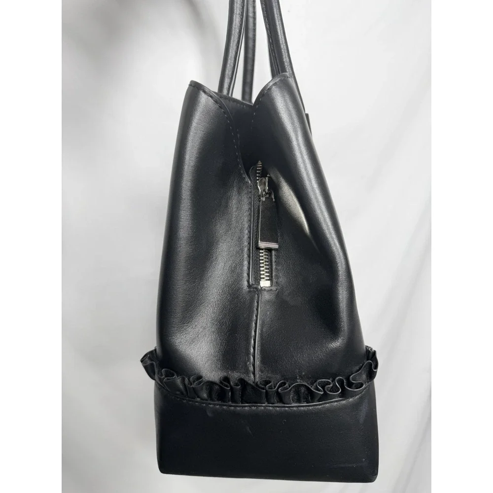 Michael Kors Mercer Gallery Medium Tote Black Leather Ruffle Satchel Purse